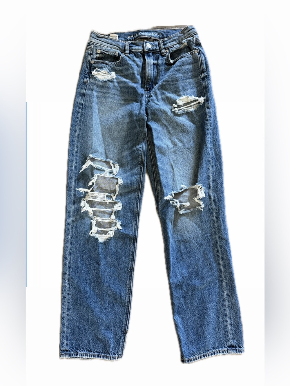 American Eagle Outfitters Distressed Straight Leg Jeans - Blue